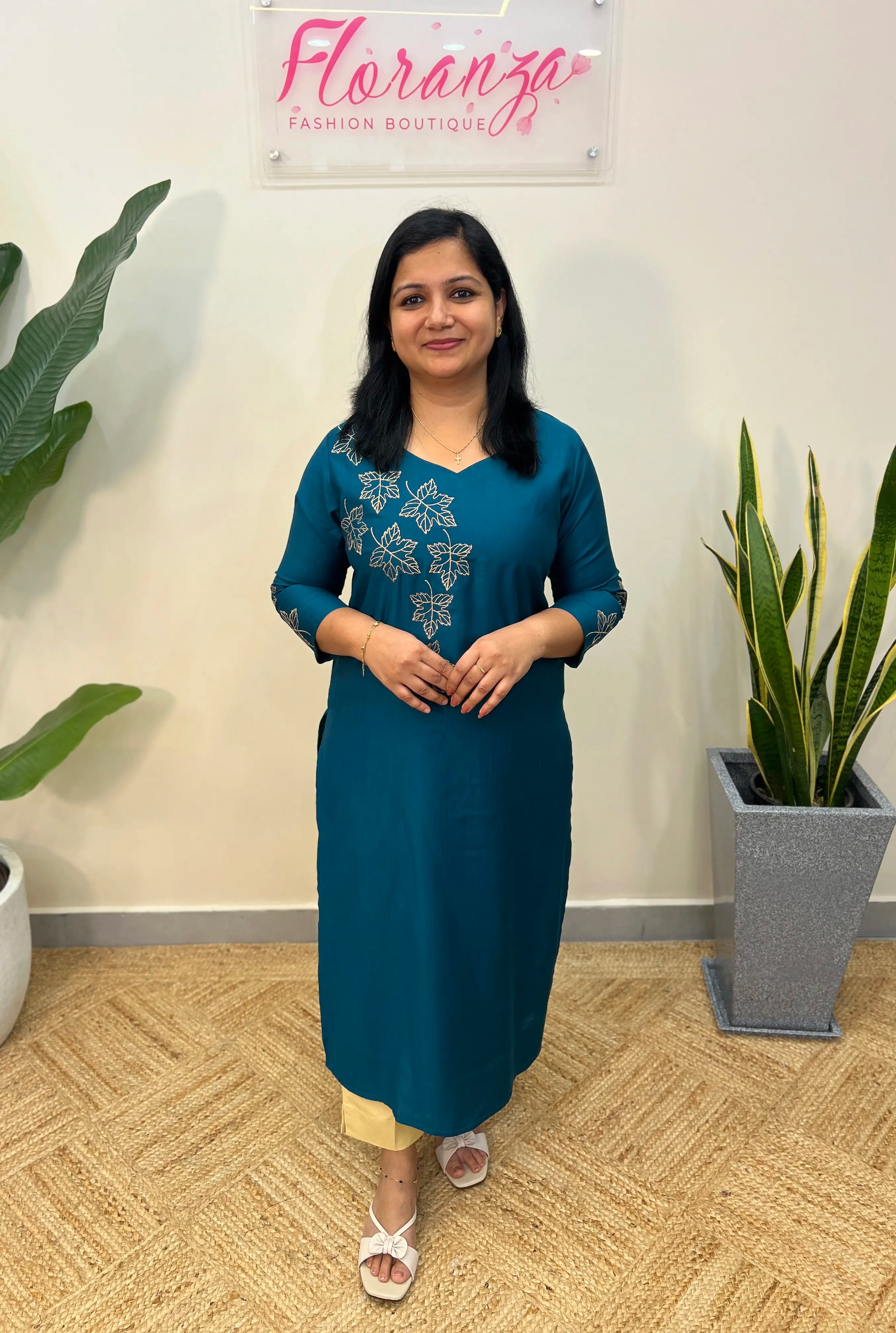 Kurti in Vatican Silk - Teal Blue n Peacock Blue Mix