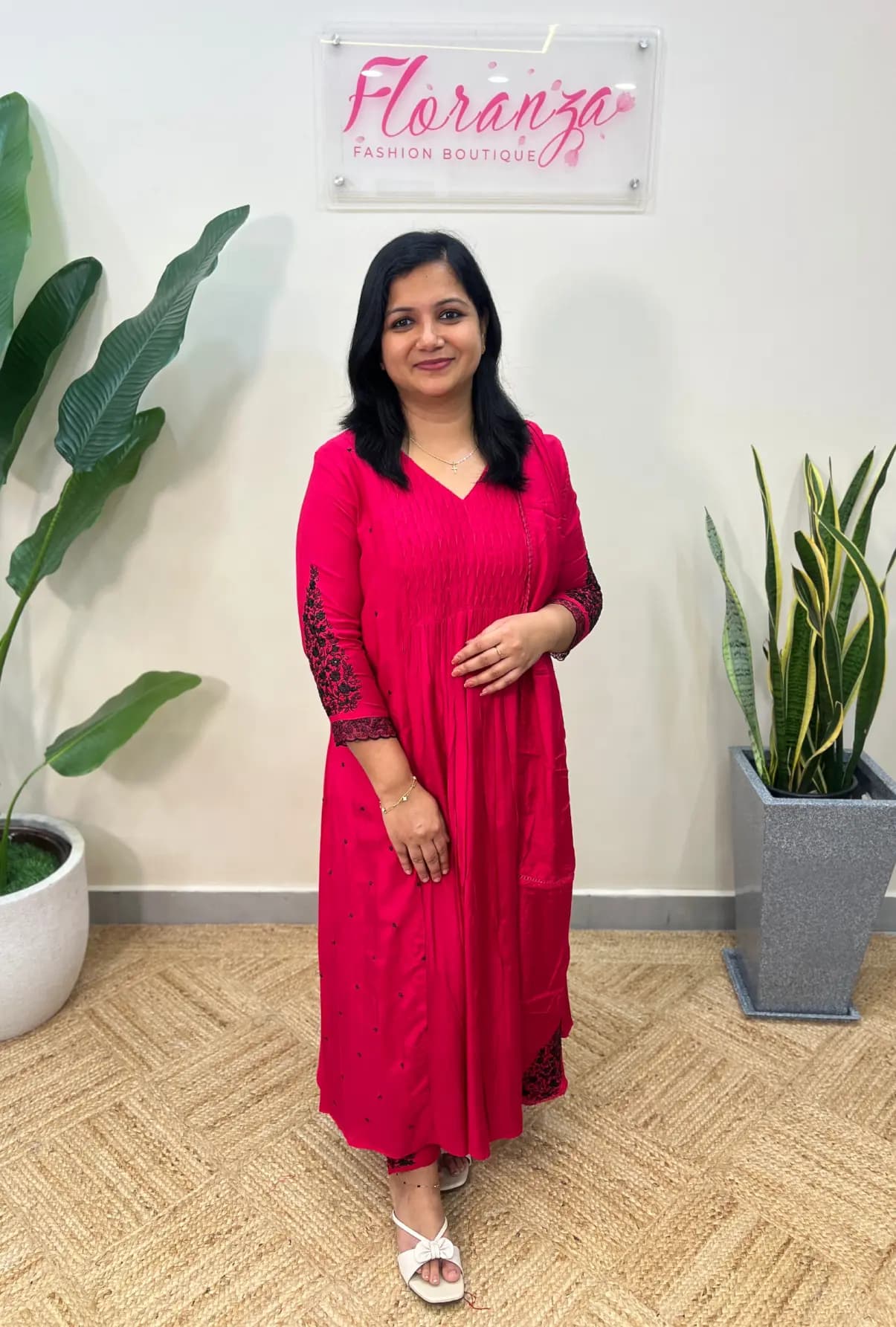 Premium 3 piece set in  Pure Muslin Silk  - Bright Rani Pink