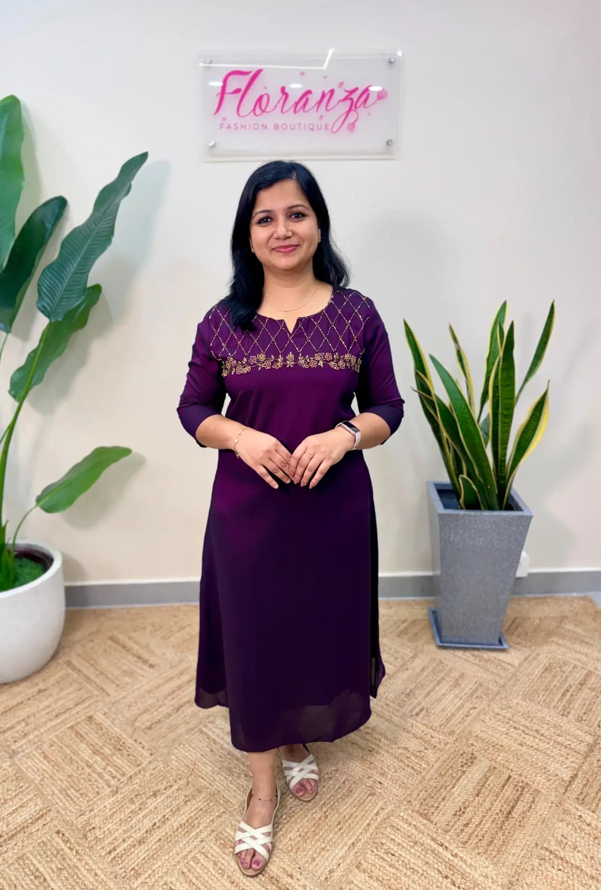 Semi Silk Handwork Kurti - Dark Grape